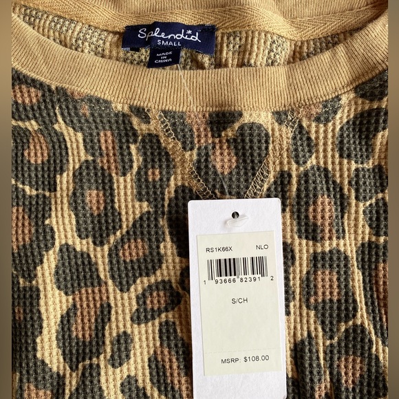 Splendid Thermal Leopard Animal Natural Crew Neck Long Sleeve Pullover Small NWT - Picture 4 of 10